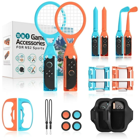 For Switch 2 2025 Sports Accessories Bundle 18-in-1 Switch Sports Accessories Bundle for Switch 2 Joy-Con with Tennis, Golf, Bowling, Sword Props, Leg & Wrist Straps Switch Sports Fitness Games
