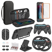 Switch 2 Accessories Bundle for Nintendo Switch 2 19-in-1, Carrying Case, 2 Screen Protectors, Steering Wheel, Grip for Joycon Controller, Dockable Console Protective Cover Shell