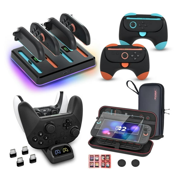 Switch 2 Accessories Kit, Switch 2 Controller Grips, Switch 2 Controller Charger, Switch 2 Carrying Case, Includes Screen Protectors and Thumb Grips, Must-Have Switch 2 Accessories Kit 2025