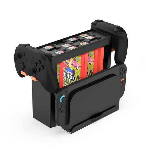 Switch 2 Accessories Organizer - Space Saving Storage Tower for 15 Game Cases, 12 Cartridges, Controllers & Dock Station, Universal Stand for Switch 2/OLED Systems (Black)