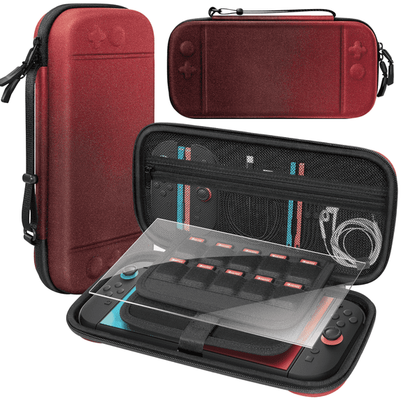 Switch 2 Carry Case Compatible with Nintendo Switch 2 Console,Large Capacity Switch 2 Travel Case, Portable Hard Travel Bag for Switch 2 Console & Accessories, 30 Game Card Slots(Red)