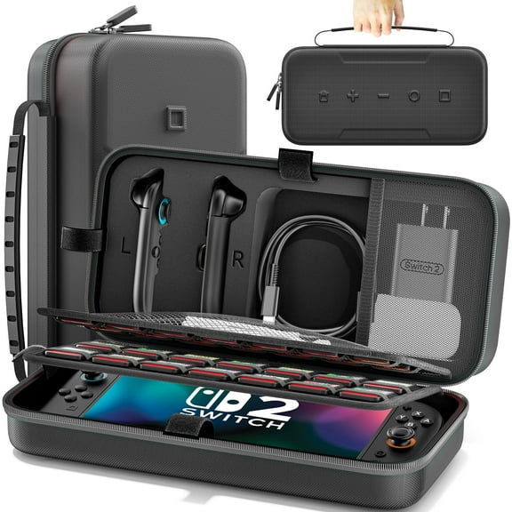 Switch 2 Case for Joy-con 2 & Original Switch/OLED/Switch 2, Portable Travel Case with 28 Game Holders, Hard Shell Carrying Case for Switch Accessory Kits