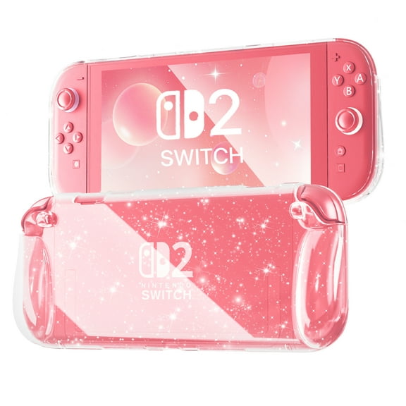 Switch 2 Case Protective Cover with Shock-Absorption, Anti-Scratch Hard Shell & Sparkle Shining Design - Compatible with Nintendo Switch 2 (2025) Console - (Glitter Clear)