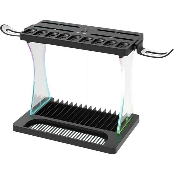 for Switch 2 Charging Base with Double-Layer Storage & RGB LED Lights Holds 9 Cartridges, 16 Discs, JoyCons & Headset | ABS Organizer for Gaming Console