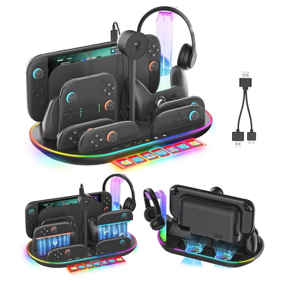 Switch 2 Charging Dock,Multifunctional Organizer Station for Nintendo Switch 2 Accessories with Console Cooling Fan,4 Joycon 2 & Pro Controller Charger,Switch 2 Camera Storage