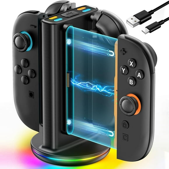 Switch 2 Controller Charger for Joy-pad 2, Joycon 2 Charging Dock for Any Direction Charging, 9 Light Modes Switch 2 Joycon Charger Station for Wii Case & Storage