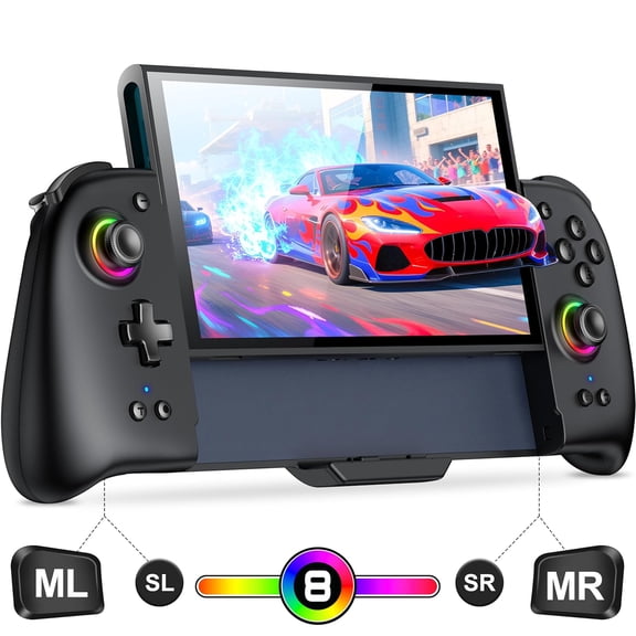 Switch 2 Controller  Hall Effect Joysticks & Enhanced Grip  One Piece Switch Joypad Replacement for Wireless Switch 2 Pro Controller with 8-Color RGB Lighting Turbo Macros KeyLinker App