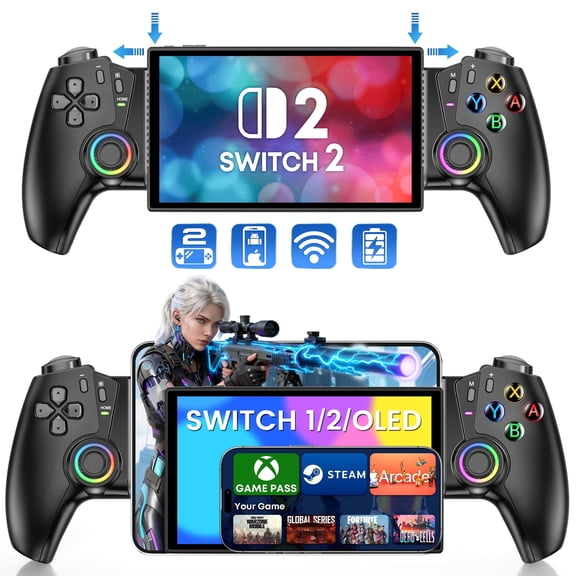 Switch 2 Controller, Wireless Pro Controller for Switch 2/Switch/OLED & iPhone/Android - Hall Effect Joystick, Wireless Mobile Gaming Controller with RGB, Programmable Back Buttons, Extendable Design