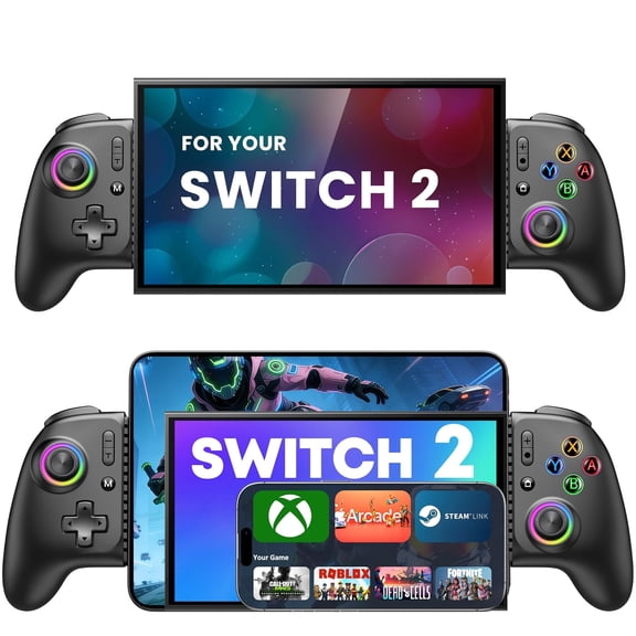 Switch 2 Controller for Switch 2/1/OLED iPhone & Android RGB Wireless Handheld Gaming Controller with Hall Effect Joysticks No Drift Macro Programmable & Turbo Works with Xbox Cloud & Steam Link