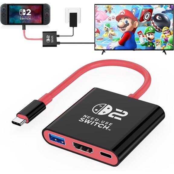 Switch 2 Dock, 4K@60Hz HDR Portable TV Dock Station for Switch 2/Switch/Steam Deck/ROG Ally/Legion GO, 3-in-1 Switch 2 Travel Dock with HDMI, USB 3.0 and 100W Charge PD Port