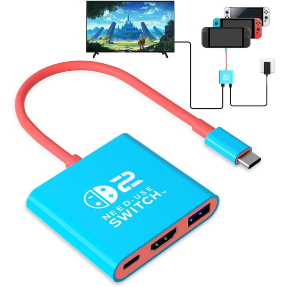 Switch 2 Dock, Portable Docking Station for NS Switch, Travel Switch2 TV Adapter Support 4K/60HZ TV Mode, USB3.0 & 100W Power, Compatible Switch 2/ Switch 1/ Switch OLED/ Steam Deck