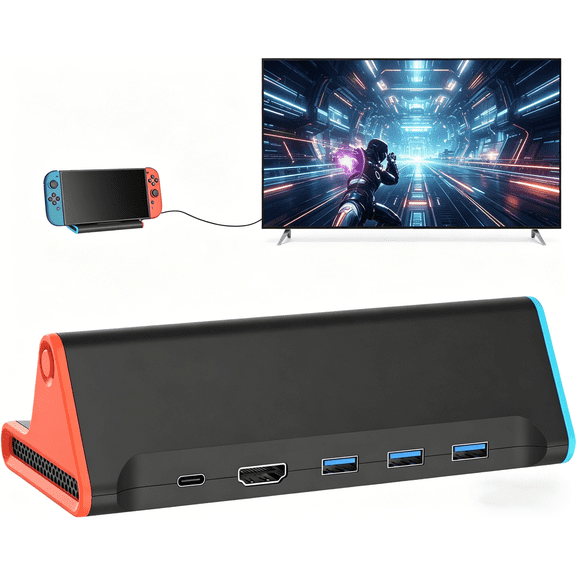 For Switch 2 Dock, Portable TV Docking Station for Switch 2 Replacement with 4K/60Hz HDMI Adapter/Type C Port/3 USB3.0 Port/Mode Conversion, ONLY Compatible with Switch 2