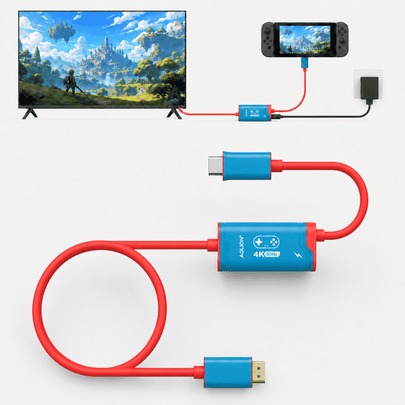 Switch 2 Dock TV Adapter - 4K@60Hz Play While 100W PD Charging, USB C to HDMI Adapter for Nintendo Switch Dock, 6.6ft Portable Travel TV Cable for Nintendo Switch 2/1/Steam Deck/OLED