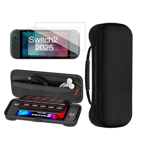YUOY Carrying Case for Nintendo Switch 2 ( 2025 ), Hard EVA Travel Case with 2 Screen Protector, 20 Game Storage & Accessory Pockets, Black