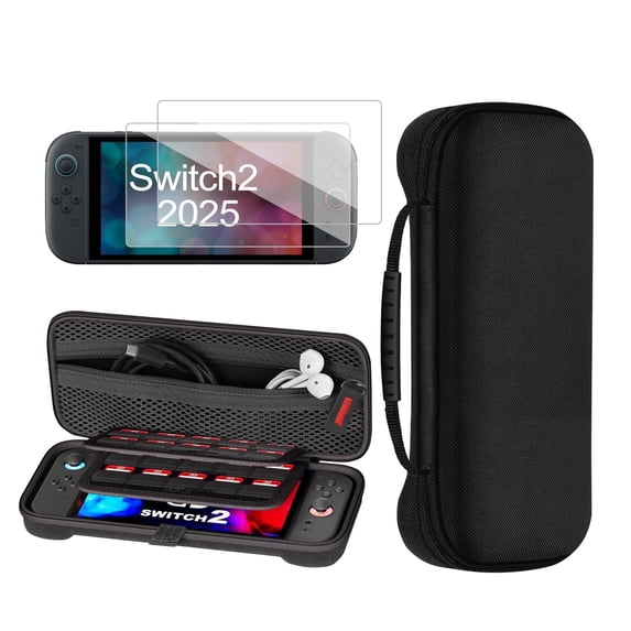 YUOY Carrying Case for Nintendo Switch 2 ( 2025 ), Hard EVA Travel Case with 2 Screen Protector, 20 Game Storage & Accessory Pockets, Black
