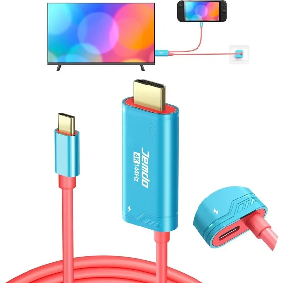 Switch 2 HDMI Cable Dock Base Station,4K 144 Hz 48 Gbps USB C 3.2 to HDMI 2.1 6.6 ft,100 W PD Play While Charging,Portable Travel TV Adapter Cord Compatible with Nintendo Switch 2/2017/OLED