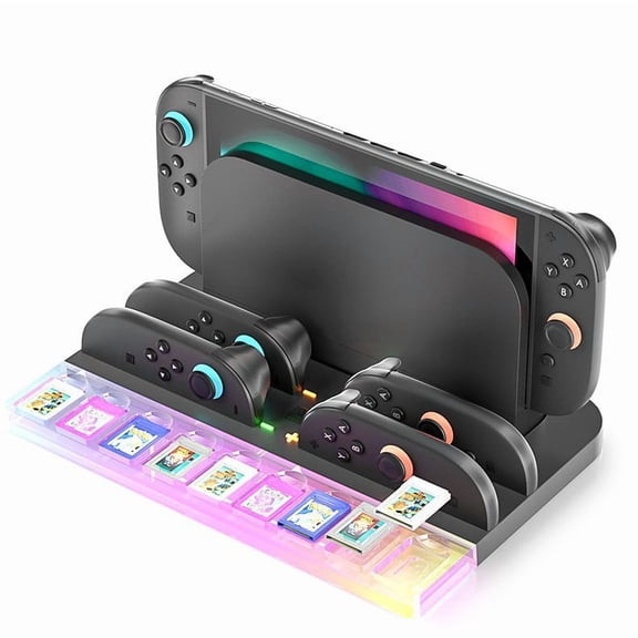 Switch 2 Joy-Con Charger Dock with RGB Ambient Lights - 2-in-1 NS2 Console Storage & Controller Charging Station, USB-C Powered, Overcharge Protection, Non-Slip Base | Nintendo Switch 2 Accessories