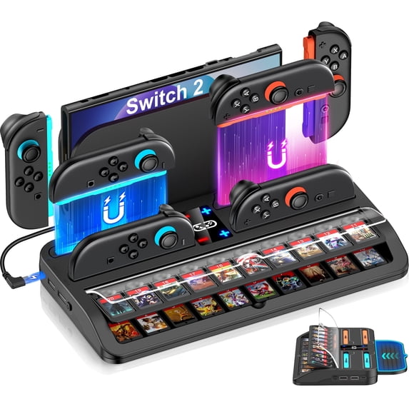 ESYWEN Switch 2 Controller Charger for Nintendo 2 Joy Cons, Switch 2 Accessories with 20 Switch Games Slots, Switch Console Store