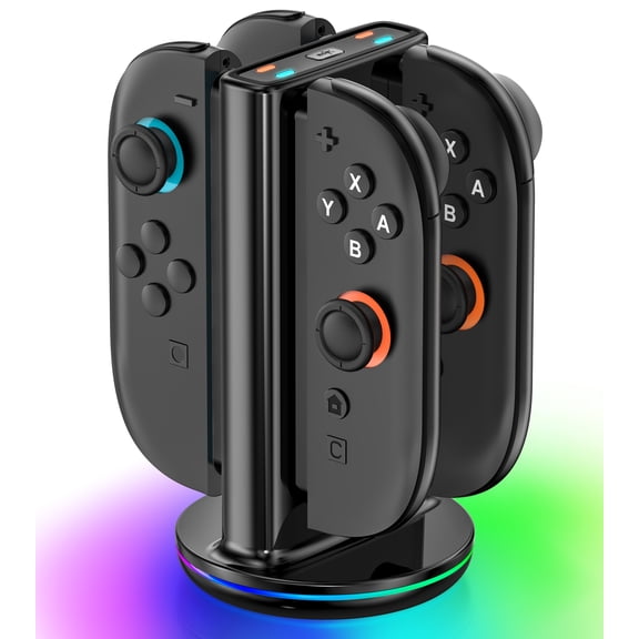 Switch 2 Joy Con Charger with Magnetic & Bi-Directional Design, Switch 2 Controller Charger with 9 RGB Lighting, 4 in 1 Joy Con 2 Charging Dock Station Stand