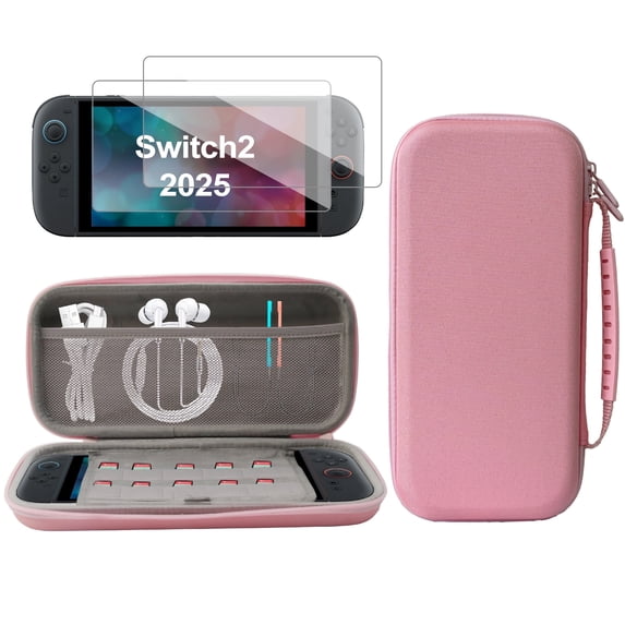 YUOY Carrying Case for Nintendo Switch 2 (2025),Travel Bag for Nintendo Switch 2 Accessories with 2 HD Screen Protectors, Pink