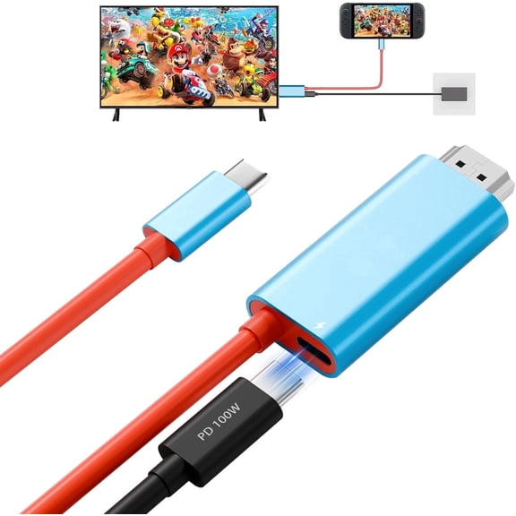 Switch 2 Portable Dock Cable, USB C to HDMI Cable with 100W PD Charging, 4K@60Hz HDR TV Dock Replacement for Switch 2/1/OLED, Plug & Play Travel Docking Converter for Monitor, Projector, TV