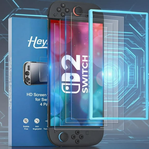Switch 2 Screen Protector (4 Pack) for Nintendo Switch 2-Tempered Glass with Switch 2 Screen Protector Installation Tools, Zero Bubble Install,Transparent 4K HD,Anti-Scratch,Anti-Fingerprint