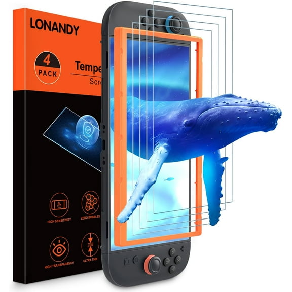 Switch 2 Screen Protector 4 Pack, Ultra HD 9H Hardness Anti-Scratch Tempered Glass Screen Protector for Nintendo Switch 2 (2025), Easy to Install with Guiding Frame