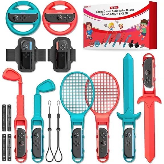 Switch 2 Sports Accessories Bundle, 10-in-1 Family Pack with Tennis Rackets, Adjustable Golf Clubs, Swords for Nintendo Switch 2 Sports Games, Premium Game Kit for Switch 2