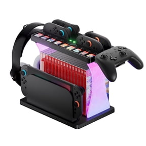 Switch 2 Storage Station,Charging Dock for Switch2 Joycons,Multifunctional Organizer Rack for Nintendo Switch 2 Accessories with 16 Games Discs & Pro Controller Holder,RGB Lighting