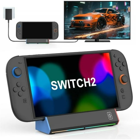 Switch 2 - TV Dock for Switch 2, Portable Replacement Dock with 4K HD Output, Type-C Port, USB 3.0 Port/RGB LED Light for Official Switch 2