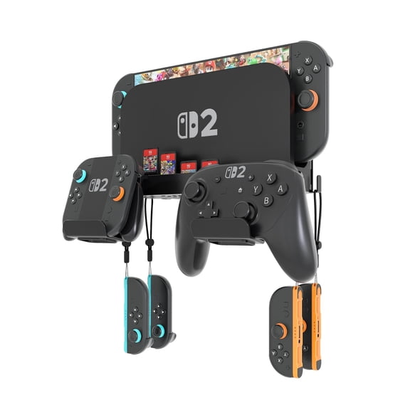 Switch 2 Wall Mount - Wall Mount Stand for Nintendo Switch 2 (2025) Console Joy-Con Game Cards - Space-Saving Dock with Cooling Vent Design & Easy Installation All-in-One Wall Holder Organizer Kit