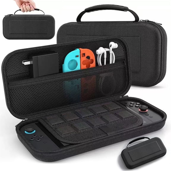 Switch Carrying Case Compatible with Nintendo Switch/Switch Game Cartridges Protective Hard Shell Travel Carrying Case Pouch for Switch Console & Accessories, Black (Nintendo Switch Case)