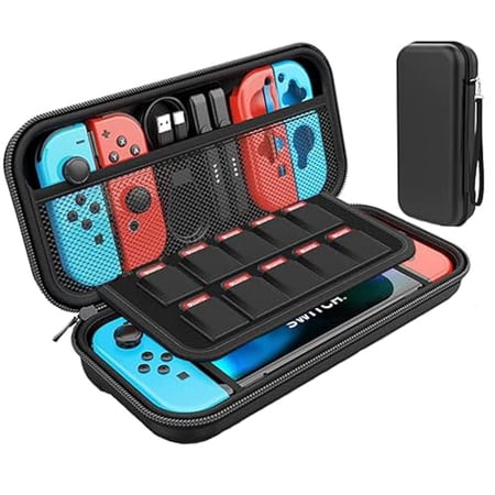 Switch Case Compatible with Nintendo Switch,Portable Hard Shell Pouch Carrying Travel Game Bag for Switch Accessories Holds 10 Game Cartridge (Black)