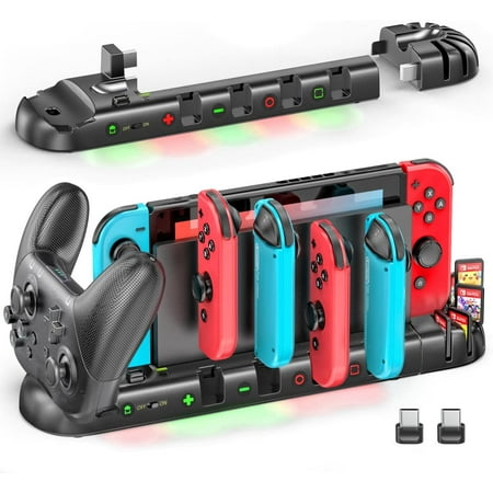 Switch Controller Charger Compatible with 6 Joy-Cons and Pro Controller, OIVO Joy-Con Charging Dock for Nintendo Switch & OLED Model, Detachable 8 Game Slots with 2 Extended USB Ports
