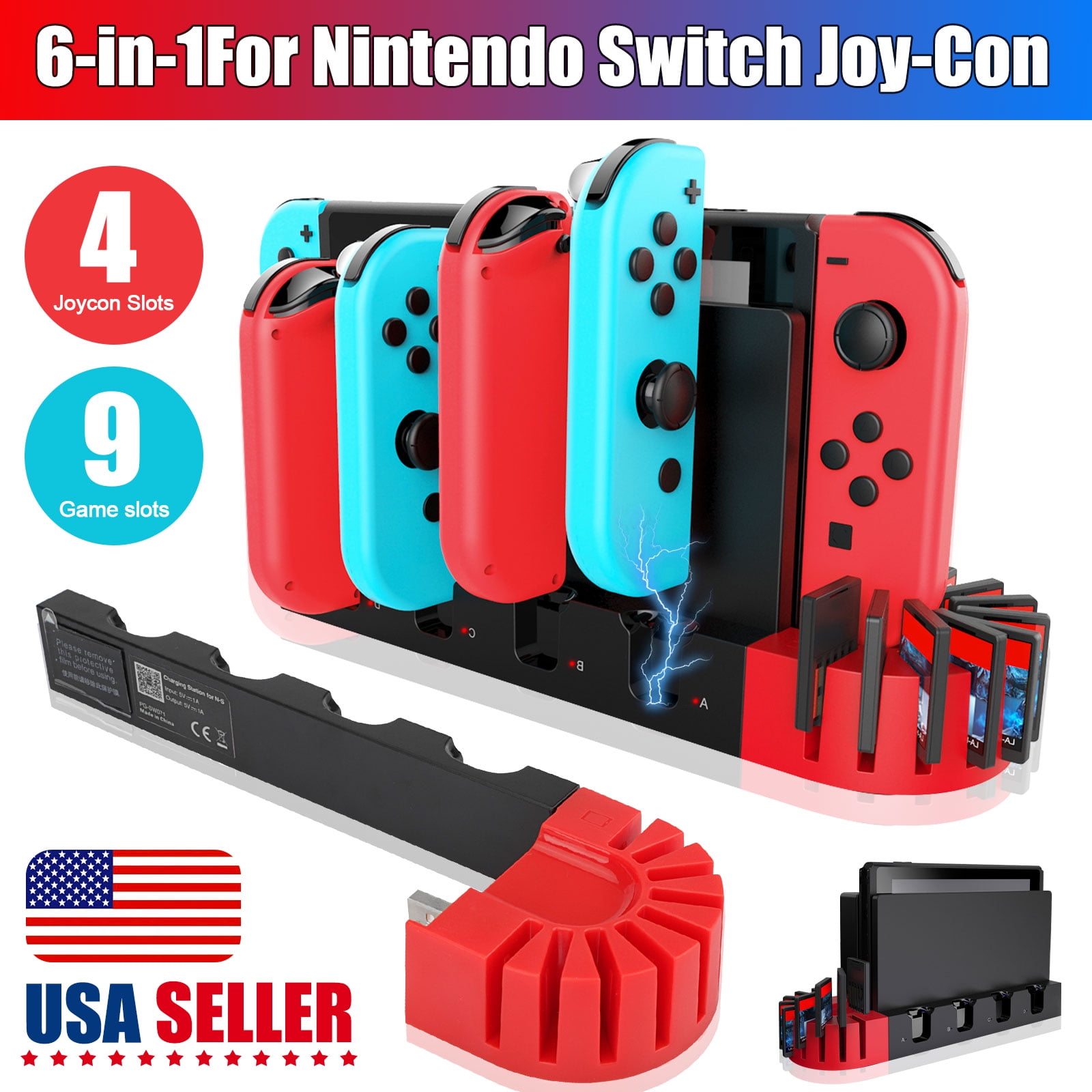 Switch Controller Charger Fit for Nintendo Switch Joy-Con, EEEkit Charging  Station Compatible with Joy-Con with 9 Games Storage & LED Indicator