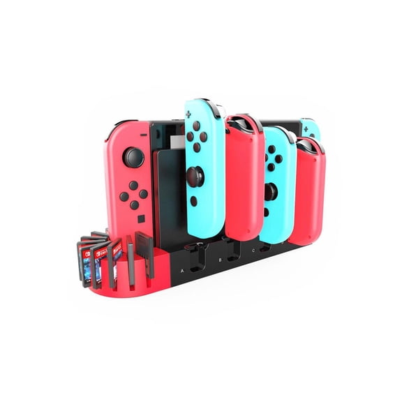 Switch Controller Charging Dock Station Compatible with Nintendo Switch & OLED Model Joycons, Switch Controller Charger Dock Station with 9 Game Storage for Nintendo Switch Joycon & Games