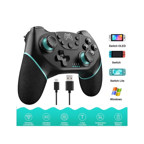 Switch Controller, Wireless Pro Controller Compatible for Nintendo Switch Bluetooth Switch Controller, PC Game Controller Supports Gyro Axis Turbo and Dual Vibration with Charging Cable Black
