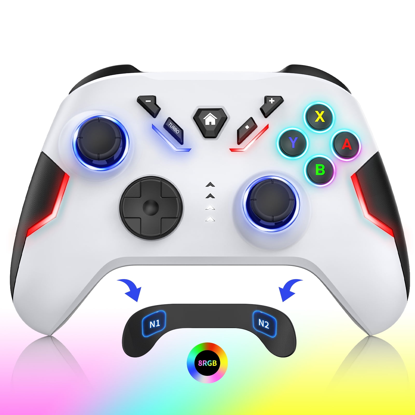 Switch Controller, Wireless Switch Pro Controller for Nintendo Switch/Lite/OLED,  Switch Remote for Wired Windows PC Gmaepad Wireless iOS/Android with Cool  RGB Light Programmable Vibration(White)
