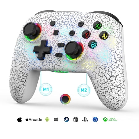 Switch Controller, Wireless Switch Pro Controller for Nintendo Switch/Lite/OLED /PC/IOS/Android,White Crack
