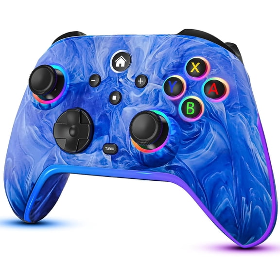 Switch Controller-Wireless-Switch-Pro-Controllers-Blue Compatible with Switch/Lite/OLED 1200mAh Rechargeable Remote Gamepad Joystick with 10 RGB Led Lit 6-Axis Gyro Turbo Wake Up Motion