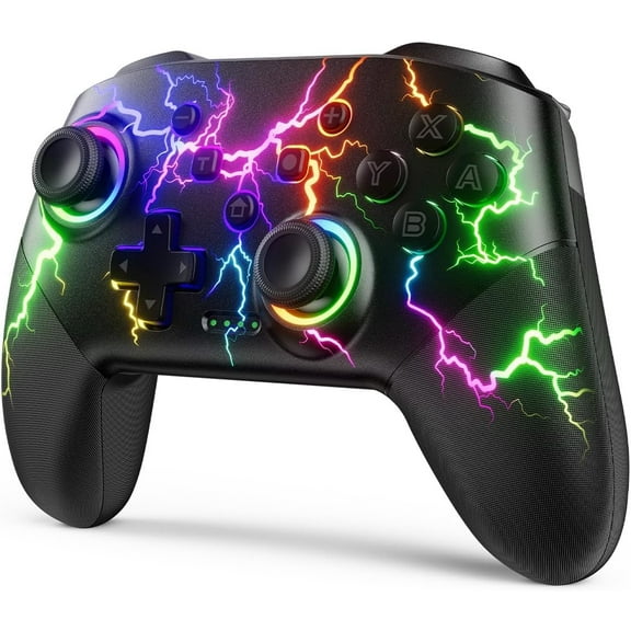 Switch Controllers Compatible with Switch/Lite/OLED/PC Windows, 1000mAh Programmable RGB Lightning LED, Wireless Pro Controller with One Key Pairing/Wake Up/Turbo/Vibration