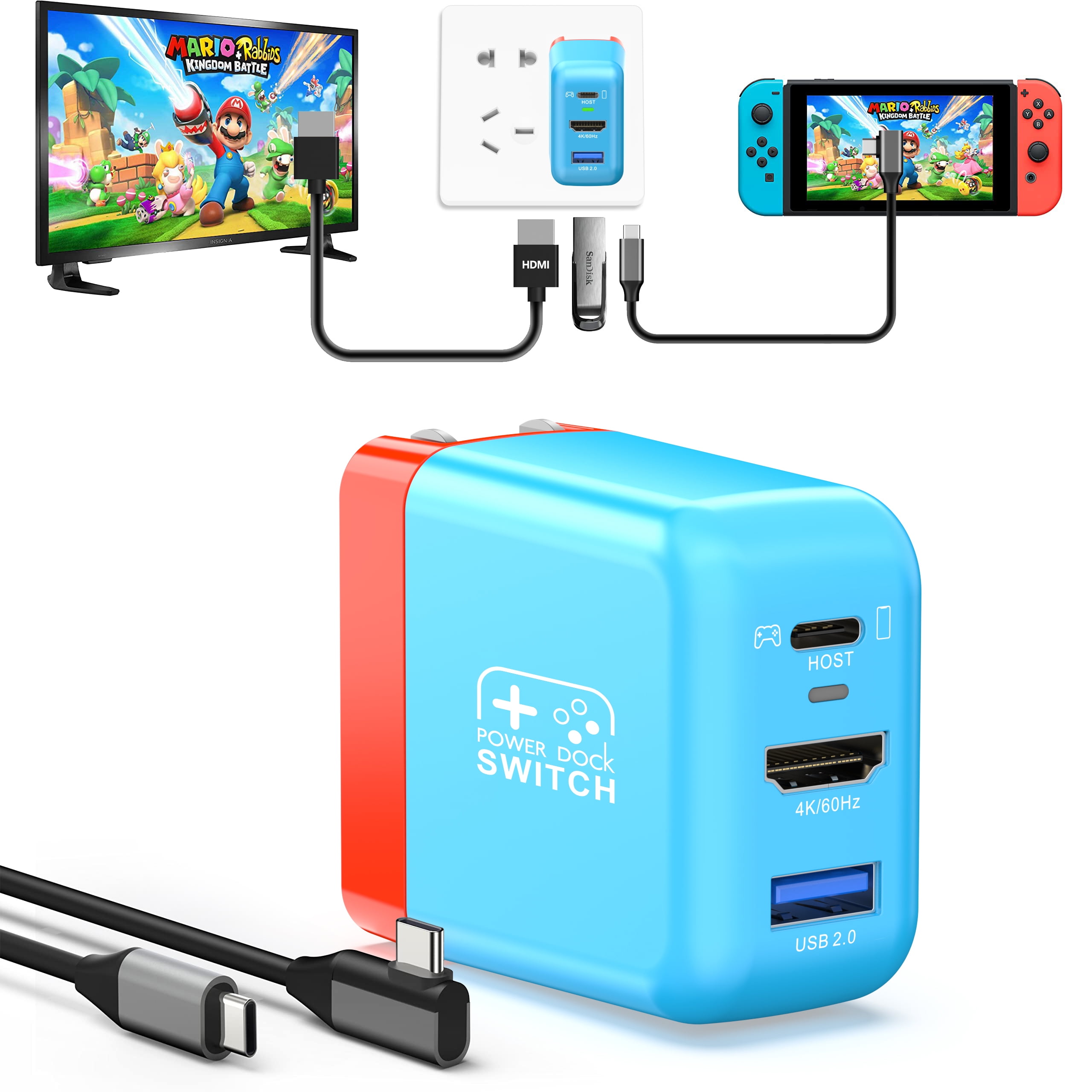 Switch Dock Charger, 30W Portable TV Docking Station for Nintendo