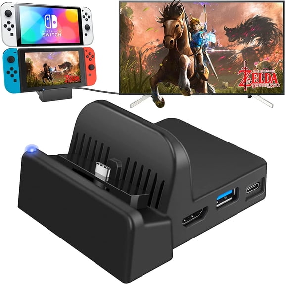 Switch Dock for Switch, Portable Switch Docking Station for TV with 4K HD/USB 3.0 Ports/USB C Charging Port, Switch Charging Dock Replacement for Official Switch Dock