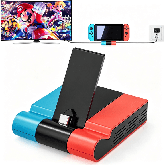 Switch Dock, Portable Foldable TV Docking Station for Nintendo Switch & Switch OLED, 4K HDMI, USB 3.0, Type C Charging Port, Black Blue Red