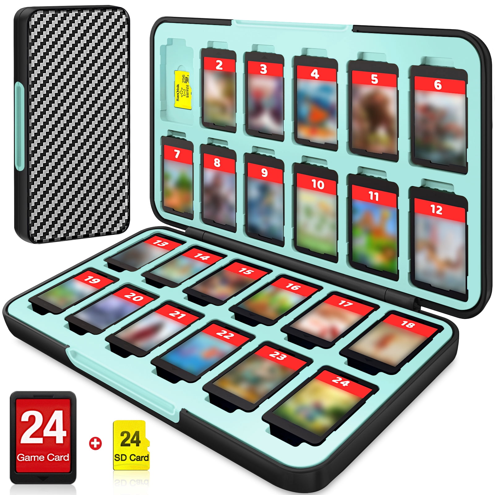 NinjaABXY Switch Game Case, 24 Games + 24 Micro SD Slots, Portable