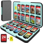 Switch Game Case 24 Compatible for switch 2(2025) Game Cards and 24 Memory Cards, Portable Switch Game Holder, Hard Shell, Soft Lining&Magnetic Closure-Stripe Black Blue