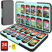 Switch Game Case 24 Compatible with Nintendo Switch Game Cards and 24 Memory Cards, Portable Switch Game Holder, Hard Shell, Soft Lining&Magnetic Closure-Stripe Black Blue
