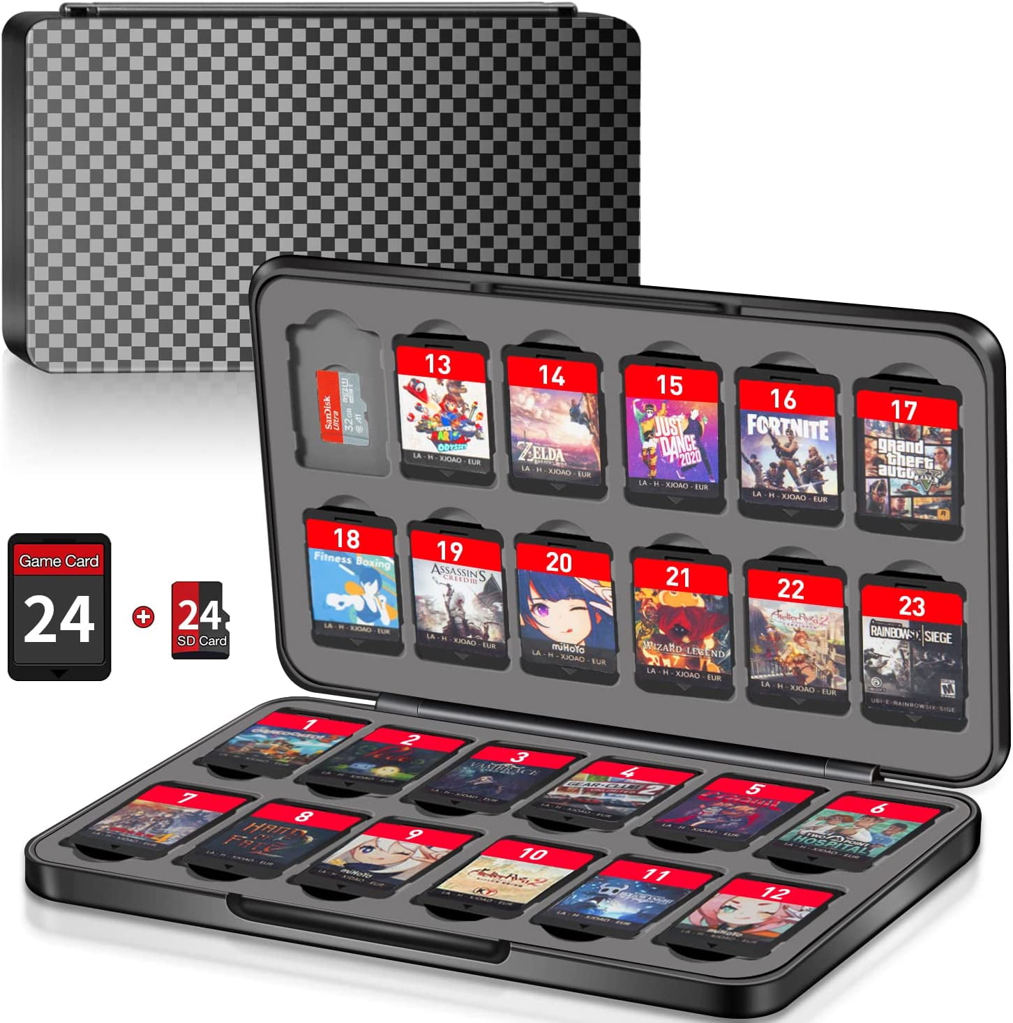 Switch Game Case Holder: 24 Cartridge & Micro SD Slots, Portable