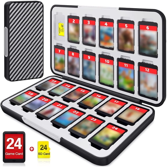 Switch Game Case for Nintendo Switch Game Card with 24 Switch Game Holder Storage and 24 Micro SD Cartridge Slots, Slim Switch Game Organizer Include Hard Shell and Soft Rubber-Grey Black