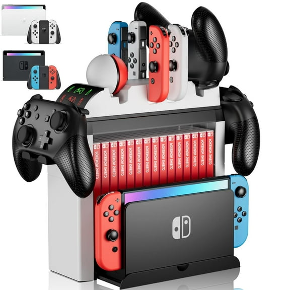 Switch Games Organizer Holder and Charging Dock for Nintendo Switch & Switch OLED Joy-Cons/Original Switch Pro Controller - Switch Storage Rack Stand Accessories kit